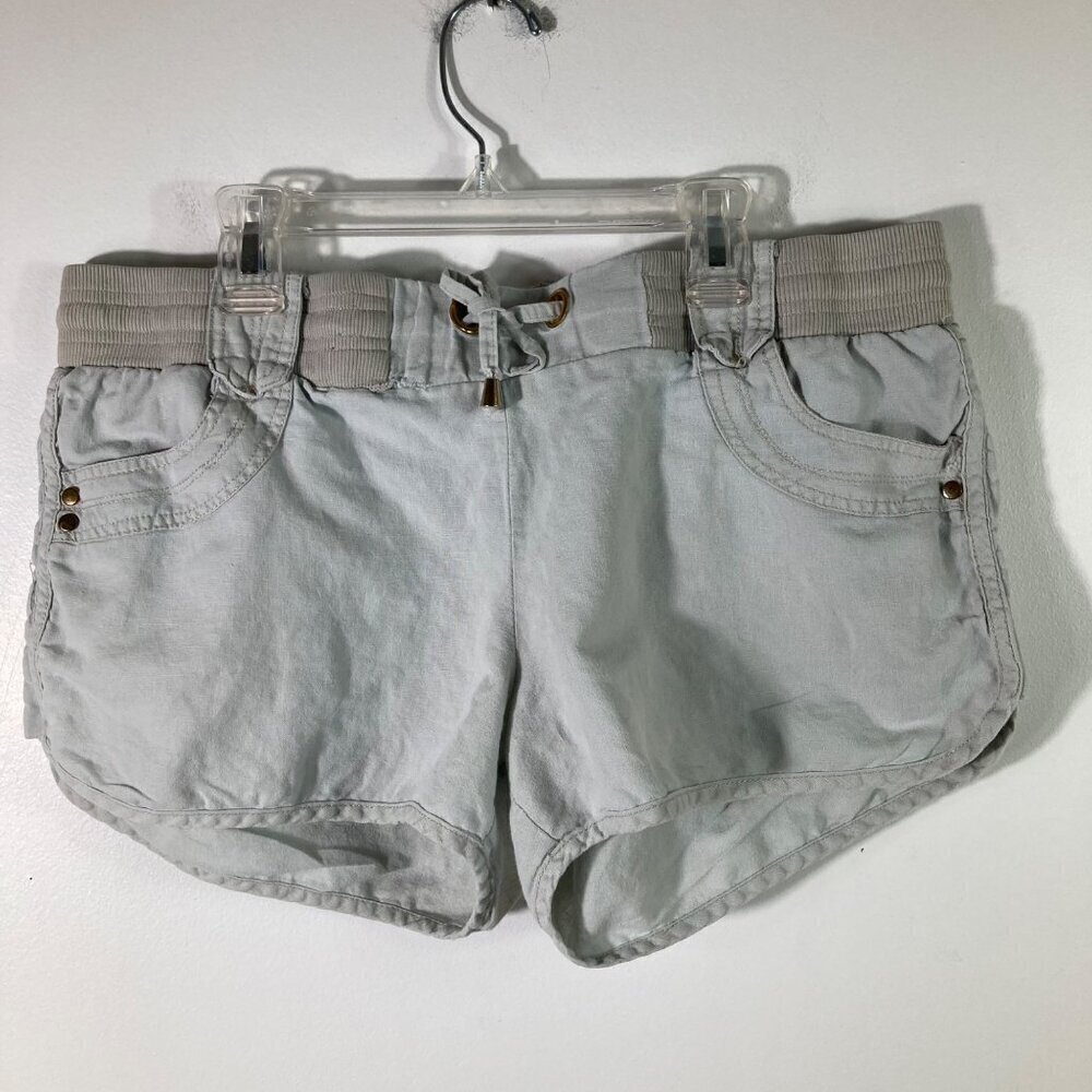 Womens LINEN by Basix Of America Linen Cotton Shortie Shorts Gray L‎